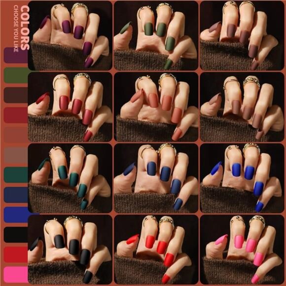 Press on Nails Short 576pcs Matte Square Short Fake Nails Kit With Nail Glue - Picture 2 of 7